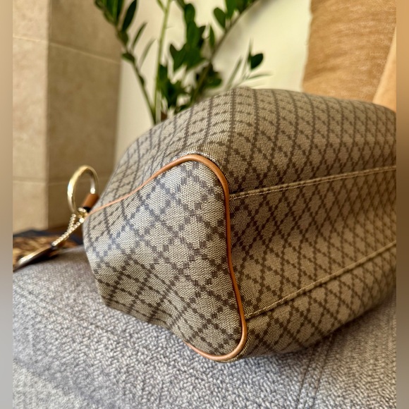 GUCCI Sukey Diamante Brown Patterned Tote Bag with Tan Leather Trim